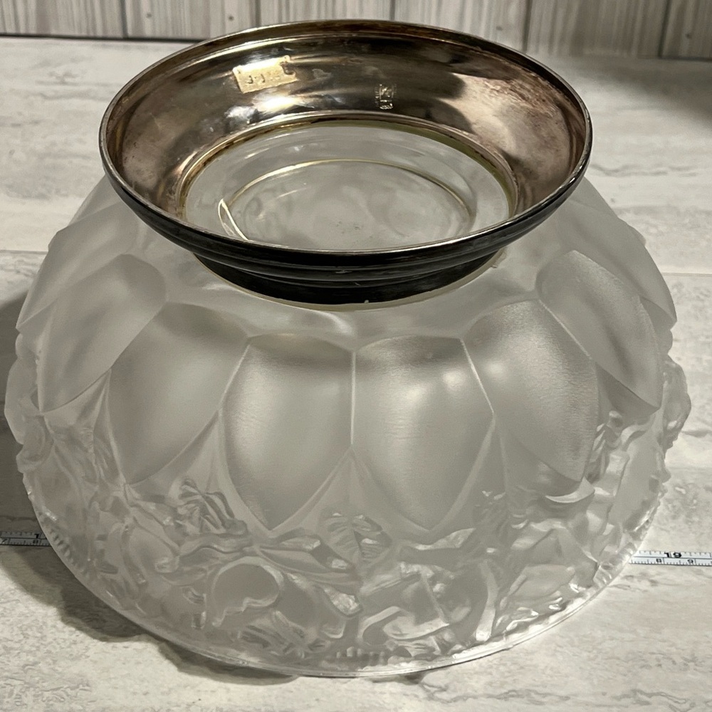 Vintage Satin Crystal Rose Bowl on Silverplate Pedestal Italy ~ 8.5” - Picture 3 of 3